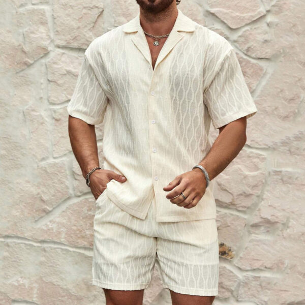 Men Tracksuits Summer Fashion Solid Loose Casual Two Pieces Lapel Button Shirt Shorts Beach Holiday All-match Outfits Male - Image 5