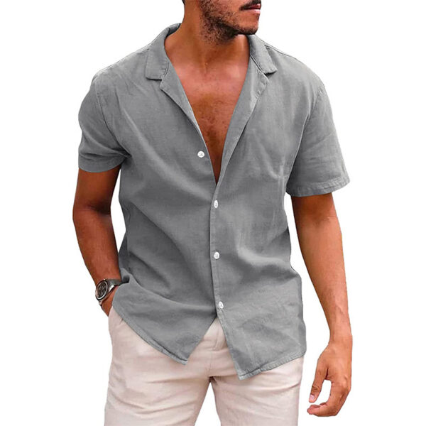 Men's Tops Casual Button Down Shirt Short Sleeve Beach Shirt Summer Mens Clothing - Image 2